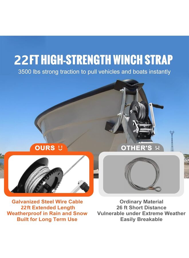 رافعة يدوية بمقبض، كابل فولاذي 3500 رطل، رافعة مقطورة قارب شديدة التحمل، كابل سلك فولاذي بطول 22 قدمًا، وسقاطة ثنائية الاتجاه، تعمل يدويًا لسحب المقطورات أو القوارب أو المركبات الرباعية - Image 3