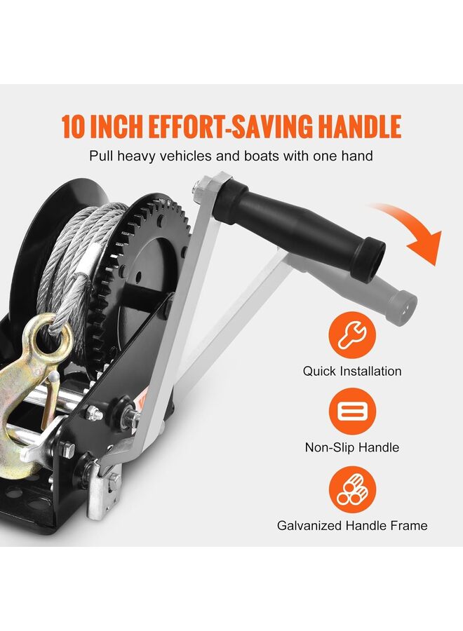 رافعة يدوية بمقبض، كابل فولاذي 3500 رطل، رافعة مقطورة قارب شديدة التحمل، كابل سلك فولاذي بطول 22 قدمًا، وسقاطة ثنائية الاتجاه، تعمل يدويًا لسحب المقطورات أو القوارب أو المركبات الرباعية - Image 2