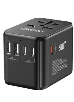 لينسينت محول سفر عالمي، شاحن دولي مزود بمنفذي USB و3 محولات شحن سريع USB-C PD، شاحن حائط عالمي الكل في واحد  - Image 1