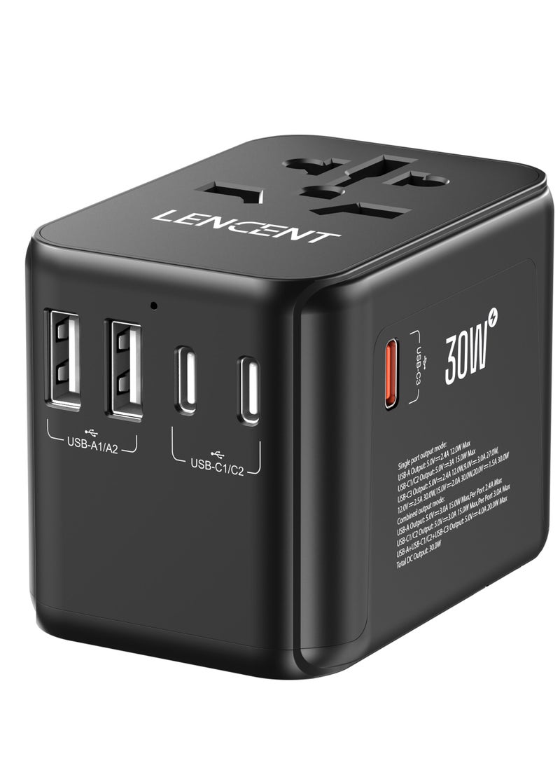 لينسينت محول سفر عالمي، شاحن دولي مزود بمنفذي USB و3 محولات شحن سريع USB-C PD، شاحن حائط عالمي الكل في واحد  - Image 1