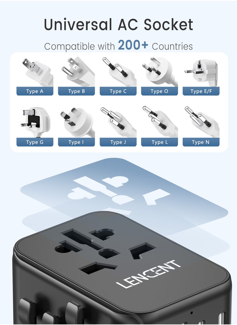 لينسينت محول سفر عالمي، شاحن دولي مزود بمنفذي USB و3 محولات شحن سريع USB-C PD، شاحن حائط عالمي الكل في واحد  - Image 4