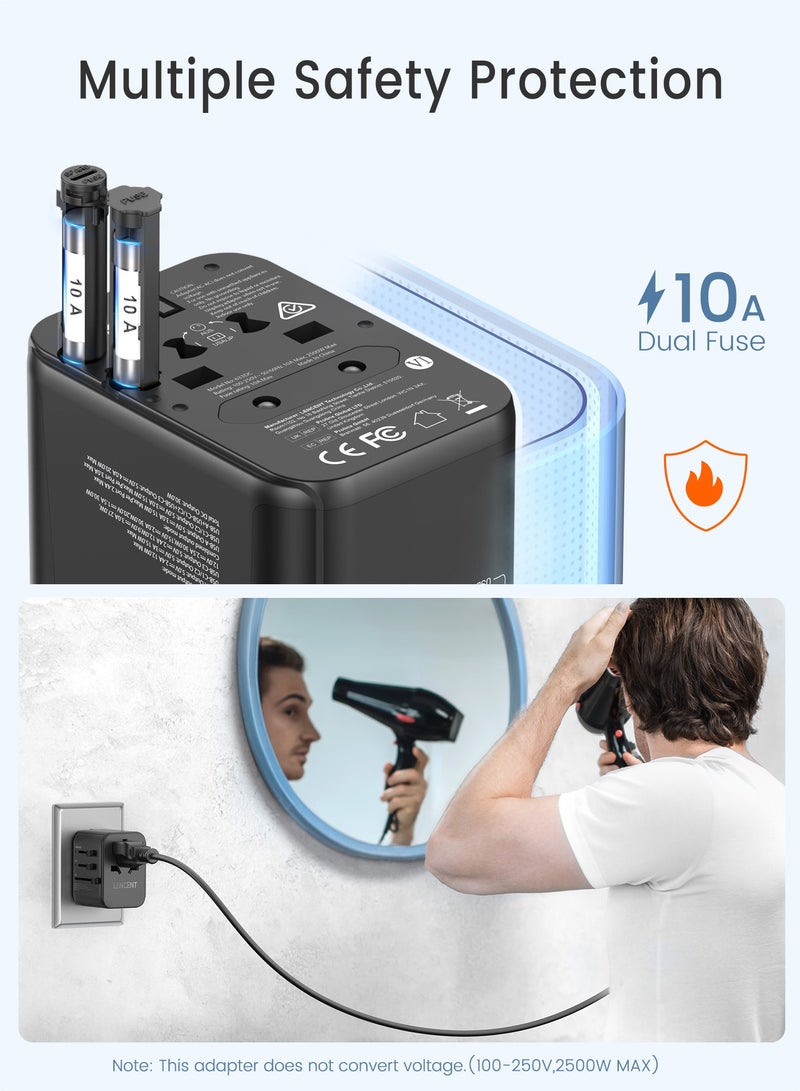 Universal Travel Adapter,International Charger with 2 USB Ports&3 USB-C PD Fast Charging Adaptor,All in One Worldwide Wall Charger for iPhone,Galaxy,Laptops,Type A/C/G/I (USA/UK/EU/AUS)