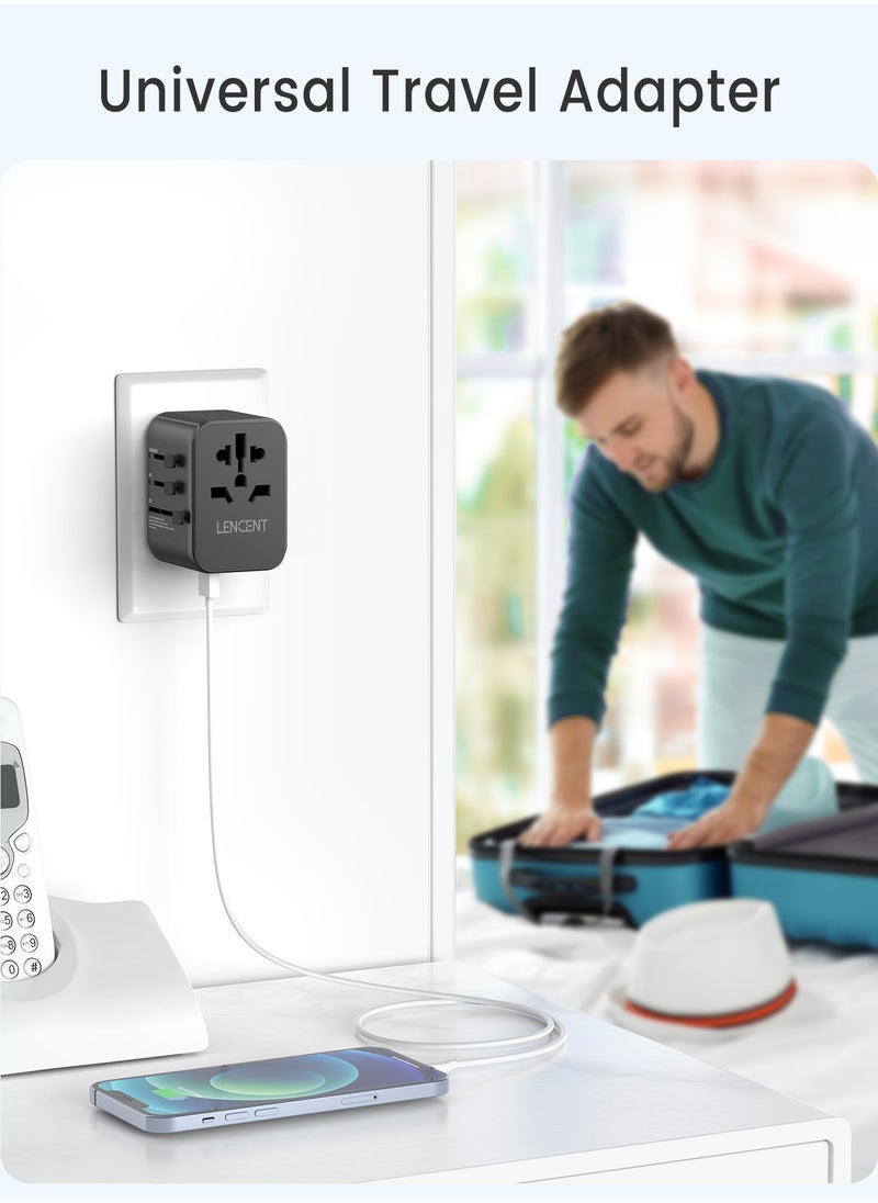 لينسينت محول سفر عالمي، شاحن دولي مزود بمنفذي USB و3 محولات شحن سريع USB-C PD، شاحن حائط عالمي الكل في واحد  - Image 5