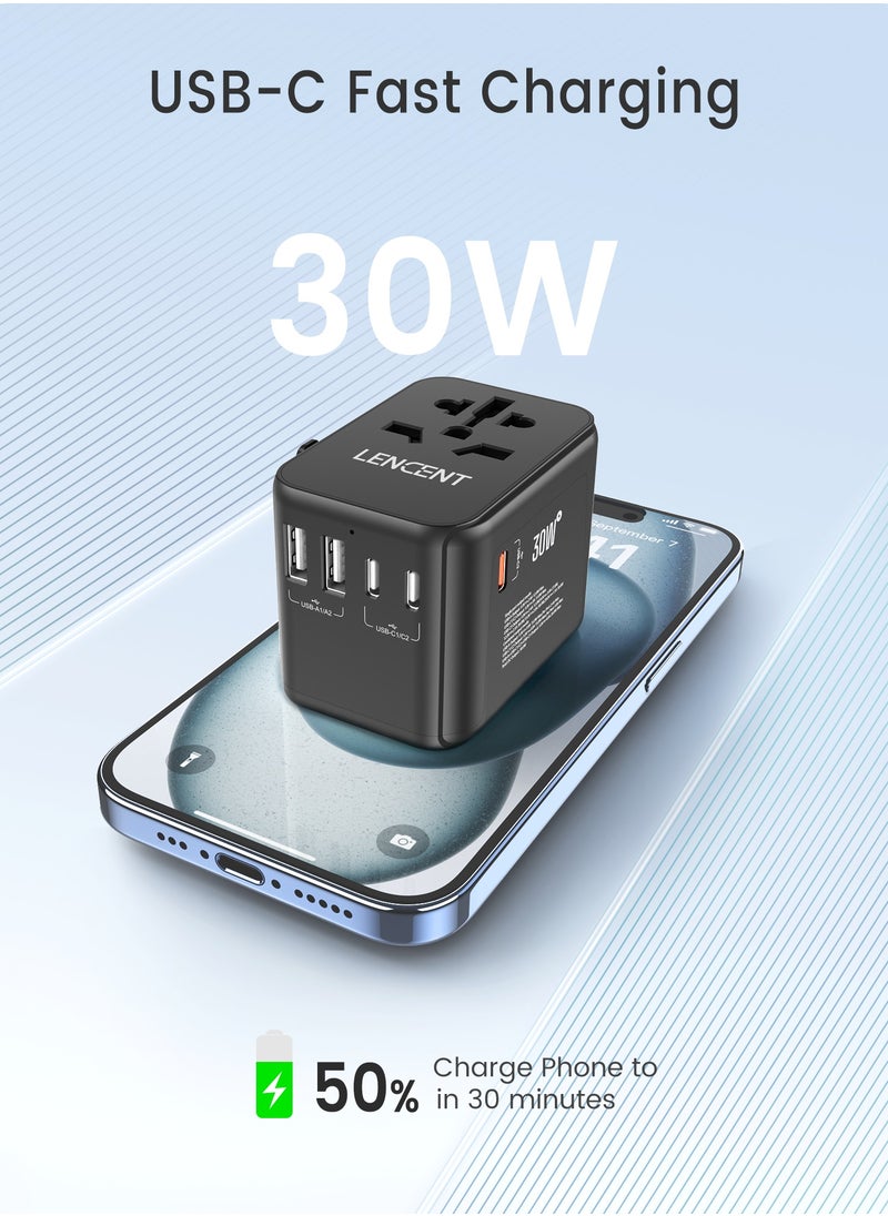 لينسينت محول سفر عالمي، شاحن دولي مزود بمنفذي USB و3 محولات شحن سريع USB-C PD، شاحن حائط عالمي الكل في واحد  - Image 2