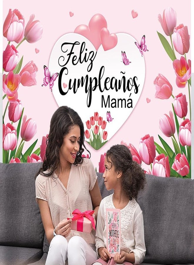 Cenven Feliz Cumpleanos Mama Backdrop Mexico Happy Mother's Day Pink Flowers Background Best Mom Ever I Love Mom Birthday Party Decorations Photo Booth Props (7x5FT) - Image 5