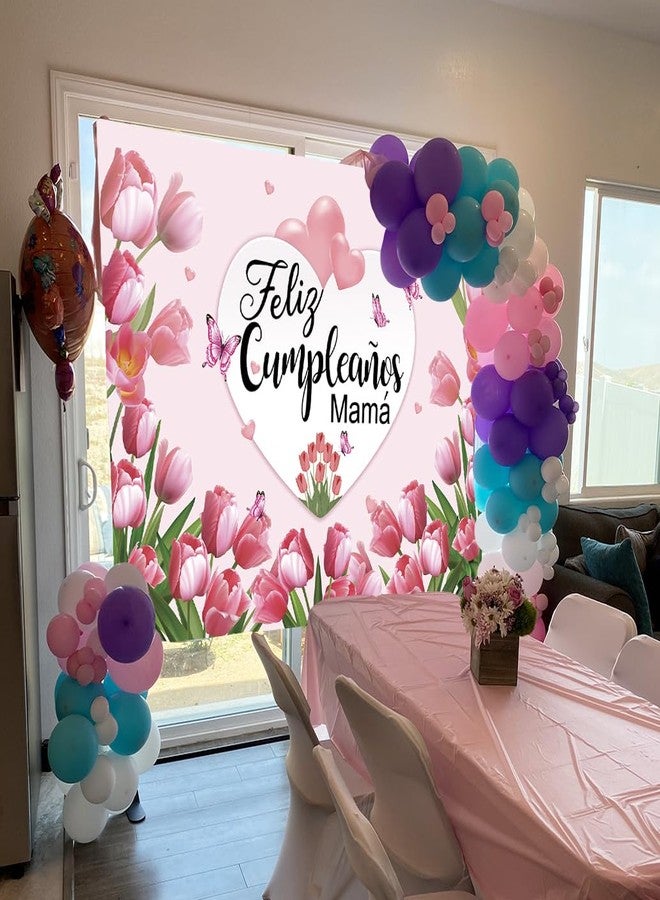 Cenven Feliz Cumpleanos Mama Backdrop Mexico Happy Mother's Day Pink Flowers Background Best Mom Ever I Love Mom Birthday Party Decorations Photo Booth Props (7x5FT) - Image 3