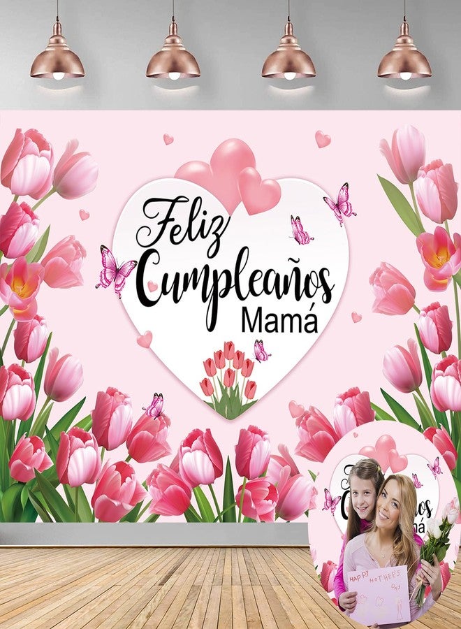 Cenven Feliz Cumpleanos Mama Backdrop Mexico Happy Mother's Day Pink Flowers Background Best Mom Ever I Love Mom Birthday Party Decorations Photo Booth Props (7x5FT) - Image 1