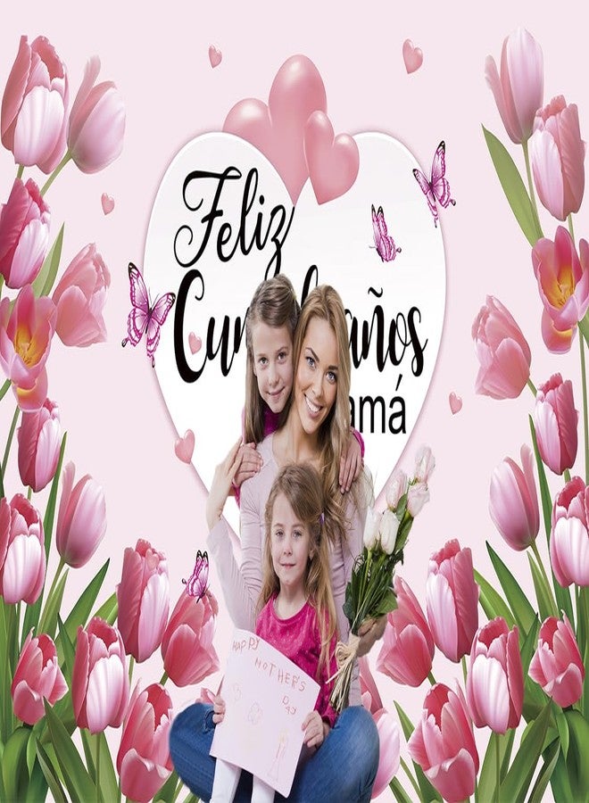 Cenven Feliz Cumpleanos Mama Backdrop Mexico Happy Mother's Day Pink Flowers Background Best Mom Ever I Love Mom Birthday Party Decorations Photo Booth Props (7x5FT) - Image 4