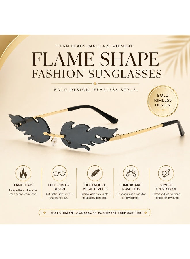 Gasin Unisex Flame Rimless Sunglasses UV400 Metal Frame Fashion Trendy Party Street Style Eyewear - Image 2