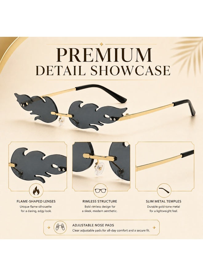 Gasin Unisex Flame Rimless Sunglasses UV400 Metal Frame Fashion Trendy Party Street Style Eyewear - Image 3