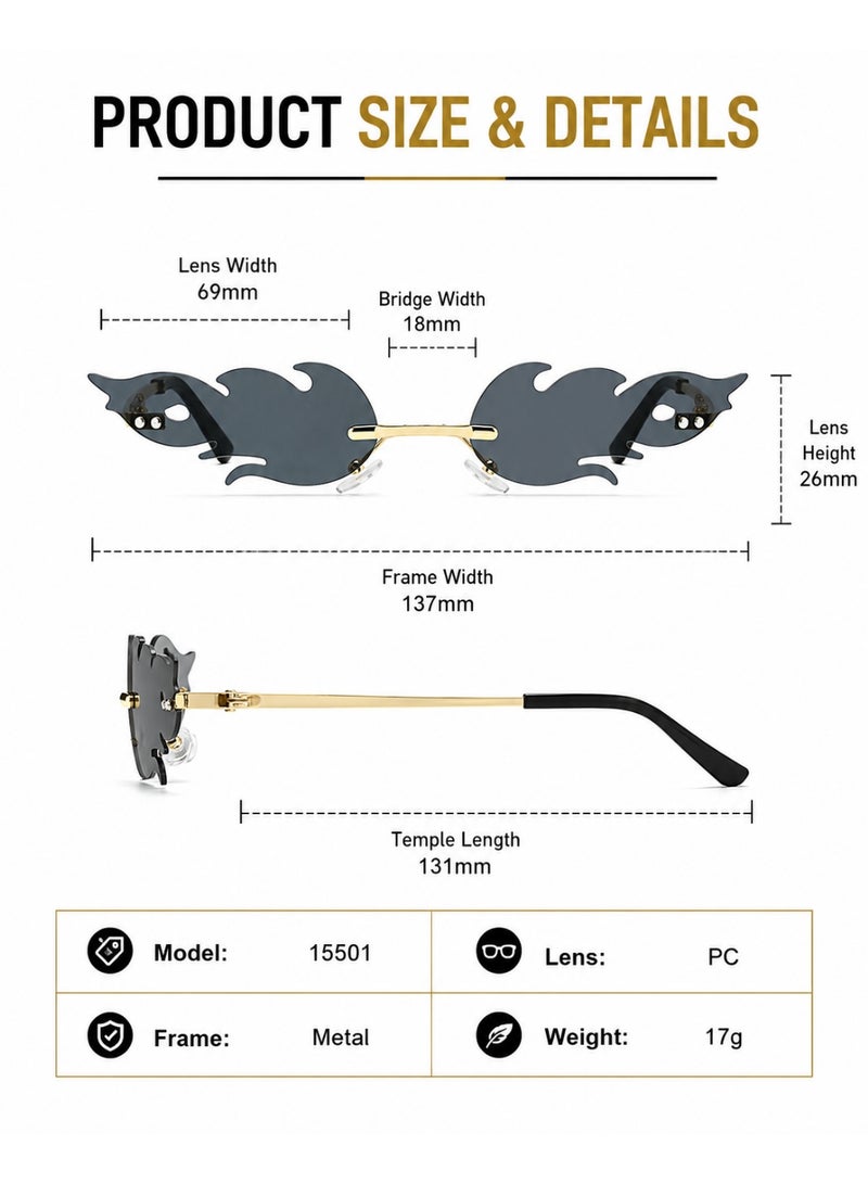 Gasin Unisex Flame Rimless Sunglasses UV400 Metal Frame Fashion Trendy Party Street Style Eyewear - Image 4