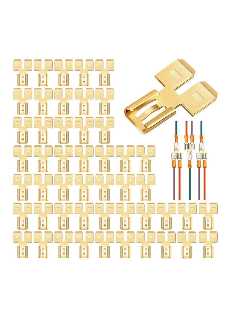 SYOSI - Piggyback Spade Connectors, Quick Disconnect Electrical, 2 Way Wire Terminals Adapter Non Insulated Male Single Female Tab Slip Brass Automotive Double Spade Connector 1/4" Tab (30) - Image 1