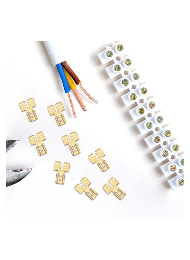 SYOSI - Piggyback Spade Connectors, Quick Disconnect Electrical, 2 Way Wire Terminals Adapter Non Insulated Male Single Female Tab Slip Brass Automotive Double Spade Connector 1/4" Tab (30) - Image 1