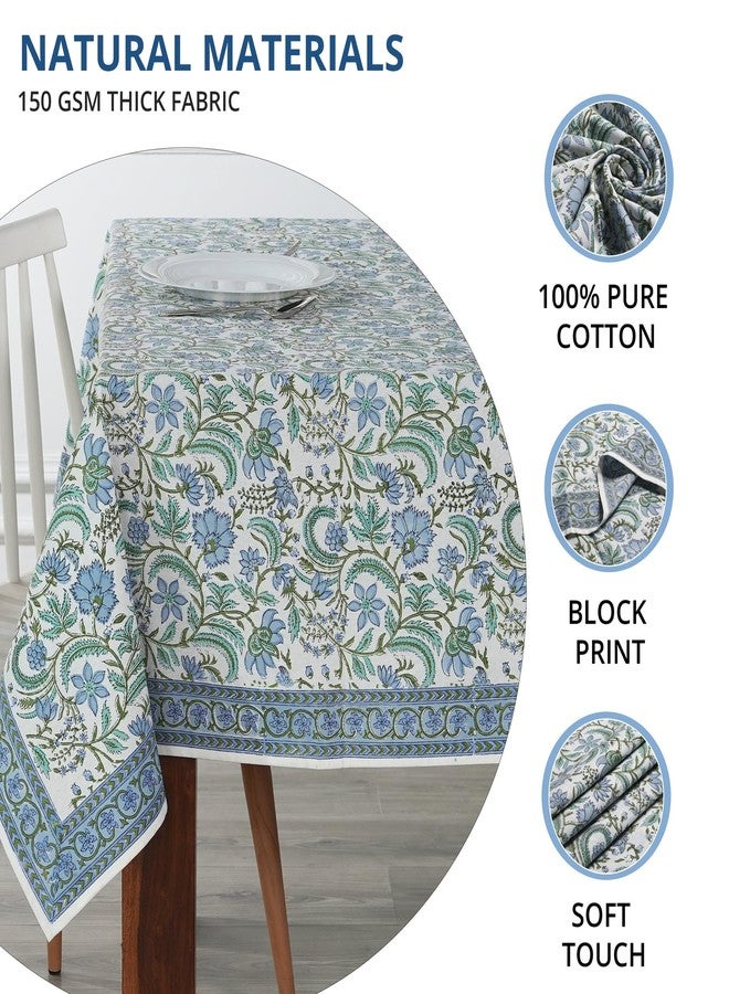 Ridhi Columbia Blue Hand Block Print Cotton Rectangle Tablecloth 118 x 70 inches Reusable Table Cover Decorative Everyday Use for Dining Room, Farmhouse, Home, Party, Festive & Wedding, Fall - Image 5