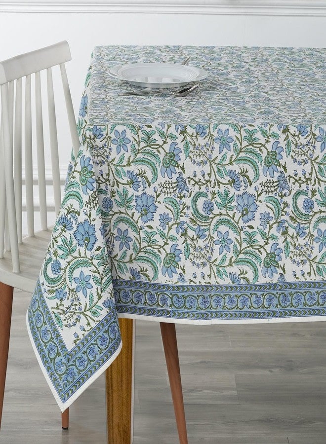 Ridhi Columbia Blue Hand Block Print Cotton Rectangle Tablecloth 118 x 70 inches Reusable Table Cover Decorative Everyday Use for Dining Room, Farmhouse, Home, Party, Festive & Wedding, Fall - Image 4