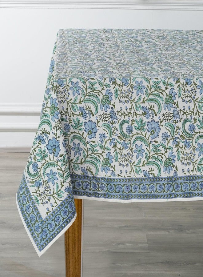 Ridhi Columbia Blue Hand Block Print Cotton Rectangle Tablecloth 118 x 70 inches Reusable Table Cover Decorative Everyday Use for Dining Room, Farmhouse, Home, Party, Festive & Wedding, Fall - Image 3
