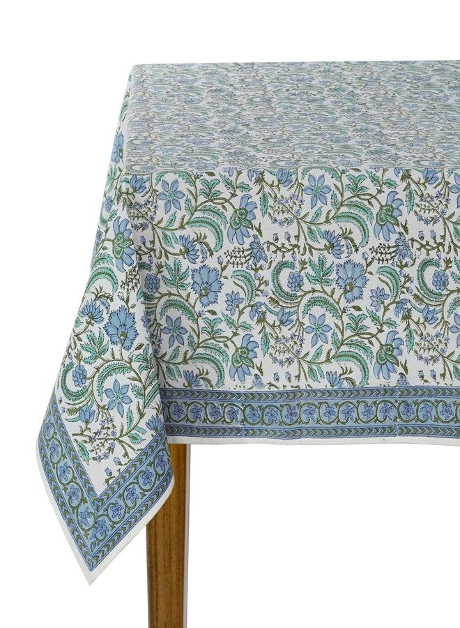 Ridhi Columbia Blue Hand Block Print Cotton Rectangle Tablecloth 118 x 70 inches Reusable Table Cover Decorative Everyday Use for Dining Room, Farmhouse, Home, Party, Festive & Wedding, Fall - Image 1