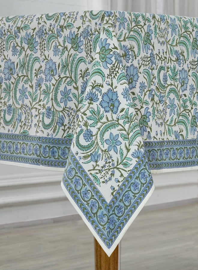 Ridhi Columbia Blue Hand Block Print Cotton Rectangle Tablecloth 118 x 70 inches Reusable Table Cover Decorative Everyday Use for Dining Room, Farmhouse, Home, Party, Festive & Wedding, Fall - Image 2