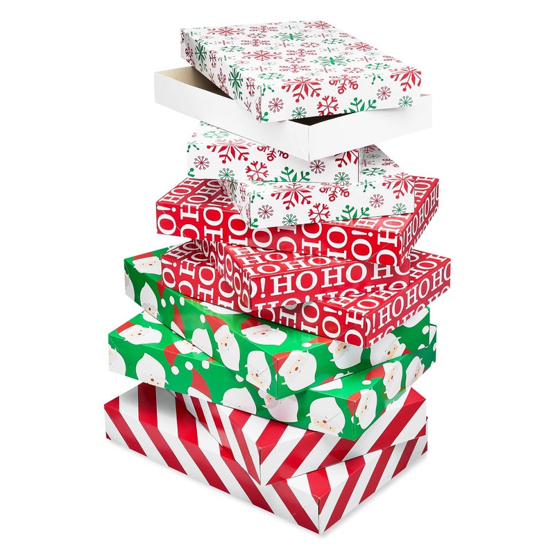 American Greetings Red and White Striped Gift Boxes for Christmas and All Holidays 10 Boxes 6 Shirt Boxes 4 Robe Boxes