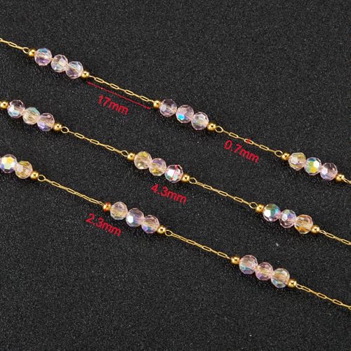 UMAOKANG 4 Meters Gold Plated Stainless Steel Chains for Jewelry Making Pink Crystal Jewelry Making Chain Roll - Image 3