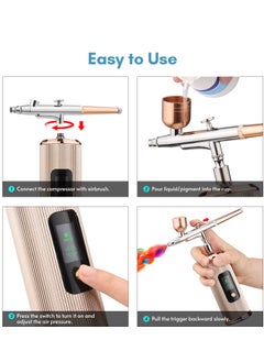 Generic Portable Airbrush Kit with Compressor, Handheld Cordless Air Brush Pen, with LCD Screen, Dual-Action, 3-level Adjustable Pressure, Built-in Battery  - Image 3