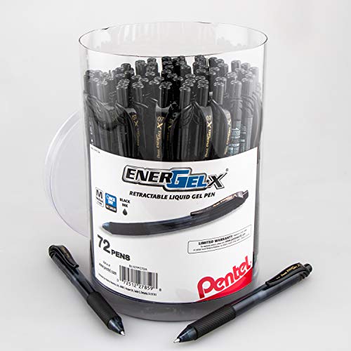 Pentel EnerGel-X Retractable Gel Pen, (0.7mm) Med. Line, Black Ink, 72-PK Canister (BL107PC72A) - Image 1