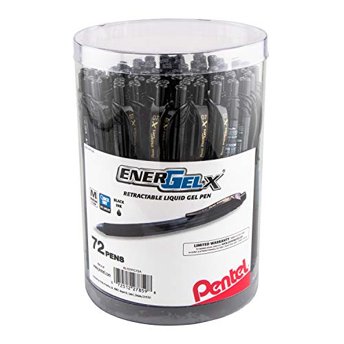 Pentel EnerGel-X Retractable Gel Pen, (0.7mm) Med. Line, Black Ink, 72-PK Canister (BL107PC72A) - Image 2