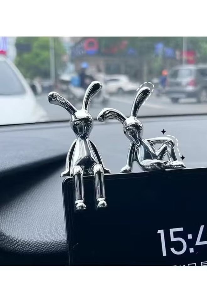 قطعتان من زينة السيارة على شكل أرنب، ضوء فخم، لطيف، متين، ديكور داخلي للسيارة، لمسة إبداعية لوحدة التحكم، زخرفة لوحة العدادات للمكتب، لأصحاب السيارات وهواة المكاتب - Image 5