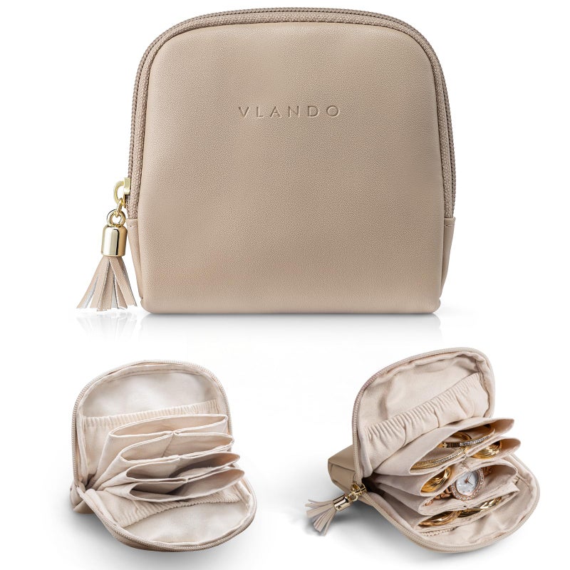VLANDO Small Jewelry Travel Case,Gifts for Women,Jewelry Pouch Bags with Zipper,Velvet Jewelry Organizer Storage Bag for Bracelet Rings Earring-Toffee - Image 1