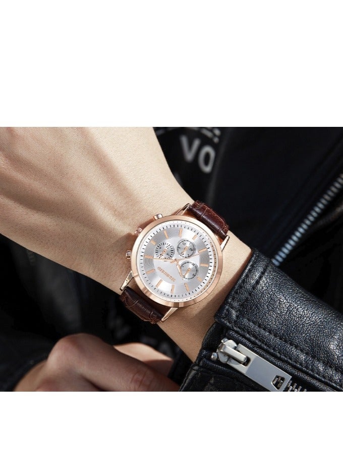 MREURIO Men's Leather Strap Chronograph Quartz Watch as a gift for men - Image 2