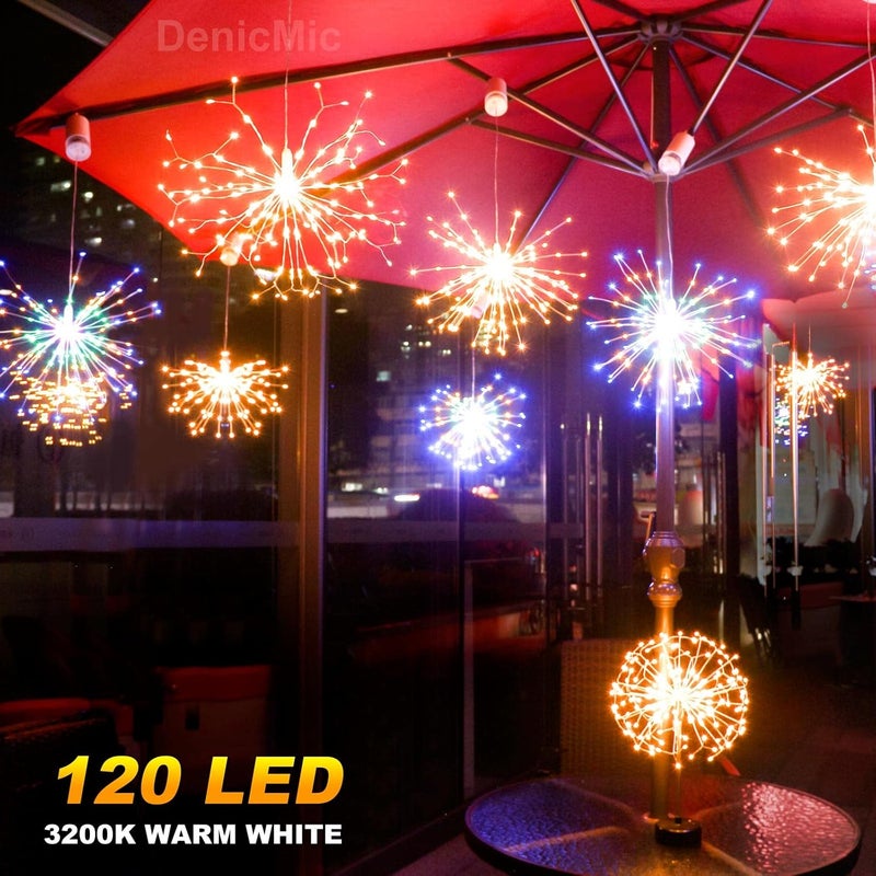 DenicMic دينيكميك 4 عبوات من أضواء ستاربورست، 120 LED، 8 أوضاع تعمل بالبطارية، أضواء نجمية ثريا مع جهاز تحكم عن بعد، ديكورات عيد الميلاد المعلقة للداخل/الخارج - Image 2