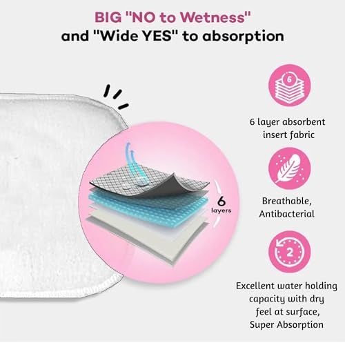 VParents cloth diaper inserts for cloth diaper high absorbent 6 layer washable reusable wet free booster pads smart dry feel soaker pad baby diaper liners, Pack of 6 - Image 4