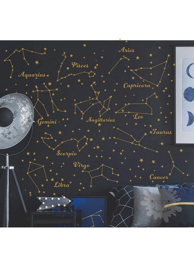 YOYOYU ART HOME DECOR Constellation Wall Decal Twelve Constellations Stars Wall Stickers for Nursery Room Zodiac Astronomy Art Mural Kids Room Stars Decoration AM117 (Gold)  - Image 2