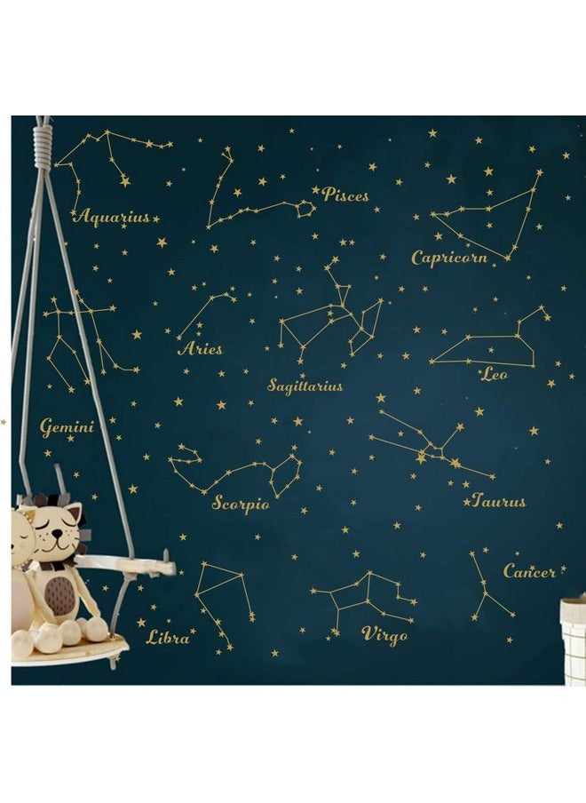 YOYOYU ART HOME DECOR Constellation Wall Decal Twelve Constellations Stars Wall Stickers for Nursery Room Zodiac Astronomy Art Mural Kids Room Stars Decoration AM117 (Gold)  - Image 3