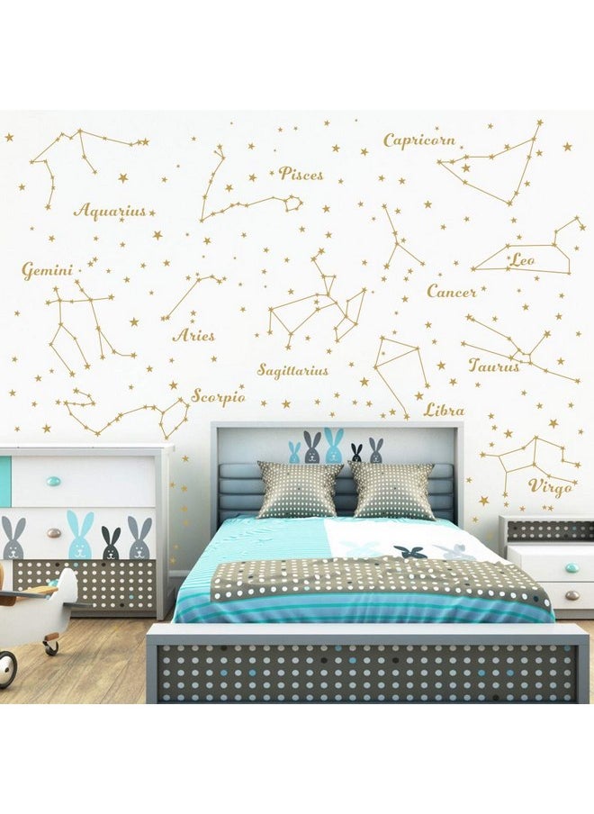 YOYOYU ART HOME DECOR Constellation Wall Decal Twelve Constellations Stars Wall Stickers for Nursery Room Zodiac Astronomy Art Mural Kids Room Stars Decoration AM117 (Gold)  - Image 4
