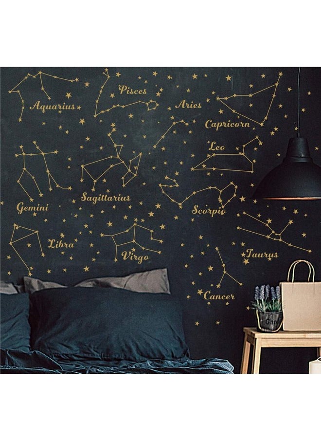 YOYOYU ART HOME DECOR Constellation Wall Decal Twelve Constellations Stars Wall Stickers for Nursery Room Zodiac Astronomy Art Mural Kids Room Stars Decoration AM117 (Gold)  - Image 1