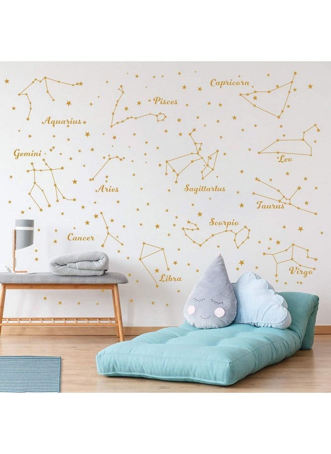 YOYOYU ART HOME DECOR Constellation Wall Decal Twelve Constellations Stars Wall Stickers for Nursery Room Zodiac Astronomy Art Mural Kids Room Stars Decoration AM117 (Gold)  - Image 5