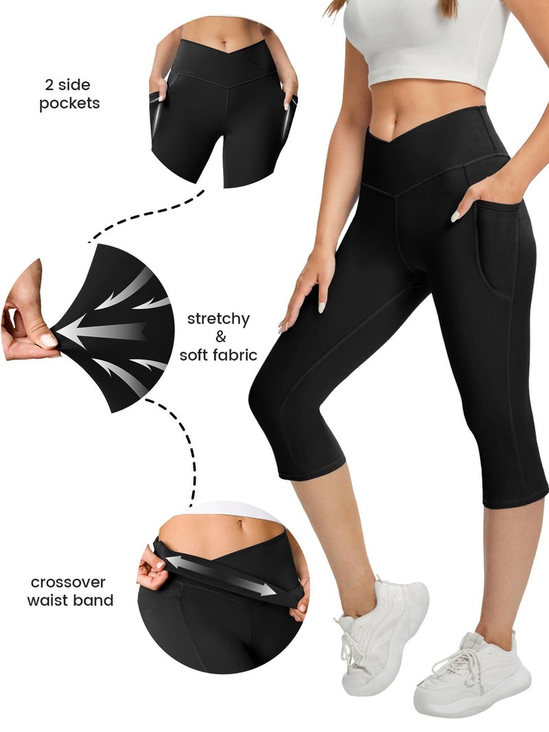 COPYLEAF Capri Leggings with Pockets for Women Yoga Pants Tummy Control Workout Cycling Leggingsï¼ˆBlack S - Image 5