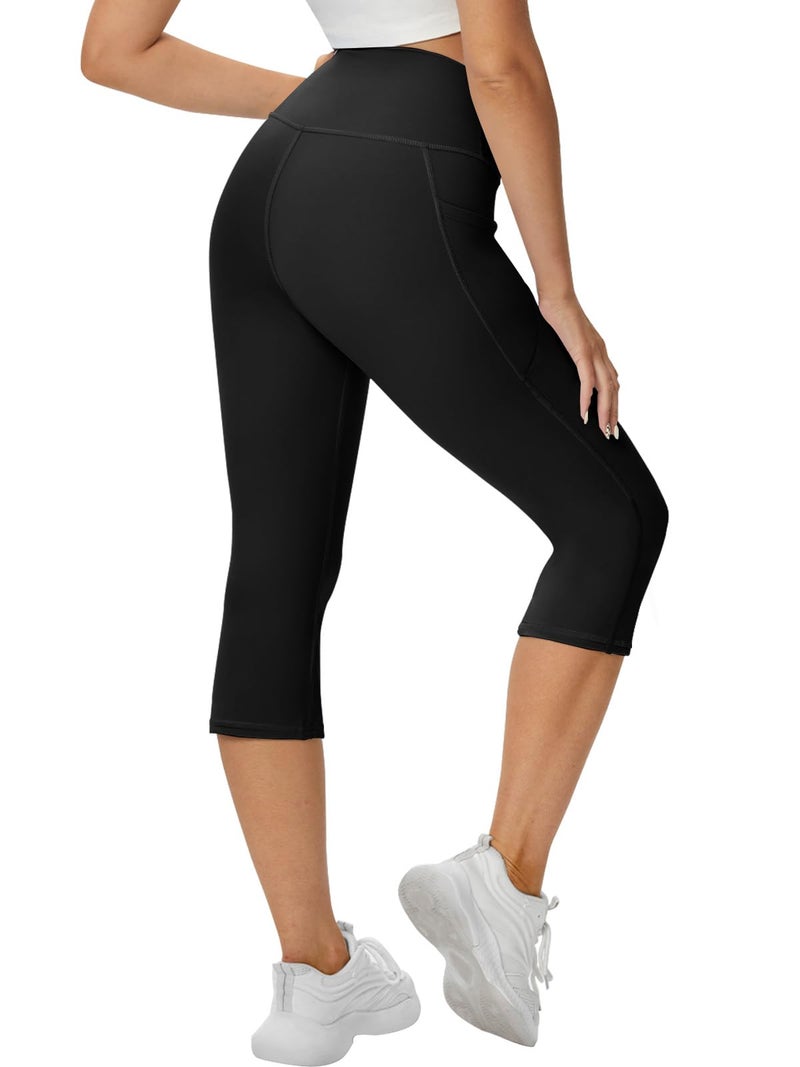 COPYLEAF Capri Leggings with Pockets for Women Yoga Pants Tummy Control Workout Cycling Leggingsï¼ˆBlack S - Image 2
