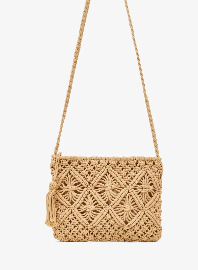 Ginger raffia crochet crossbody