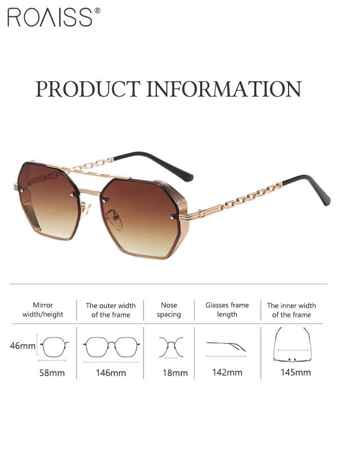 Octagonal Sunglasses for Men Women, UV400 Protection Vintage Anti-Glare Classic Polygonal Sun Shades with Glasses Case for Shopping Party Travel 58mm, with Brown Lens