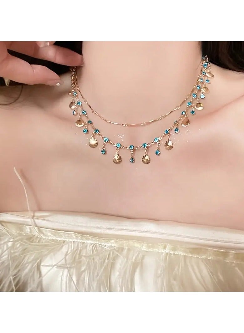 جلوسكي 1 قطعة جديدة قذيفة شريبة قلادة سوار خفيفة فاخرة متطابقة راقية تنورة طوق سلسلة رقبة صغيرة سلسلة ملحقات مناسبة للحفلات النسائية - Image 5