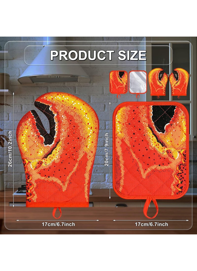 Nuenen 4 Pcs Lobster Claw Oven Mitts and Pot Holders Quilted Cotton Lining Design Heat Resistant Oven Gloves Set with Poth Holder Microwave Gloves Safe for Baking Cooking Barbecue  - Image 2