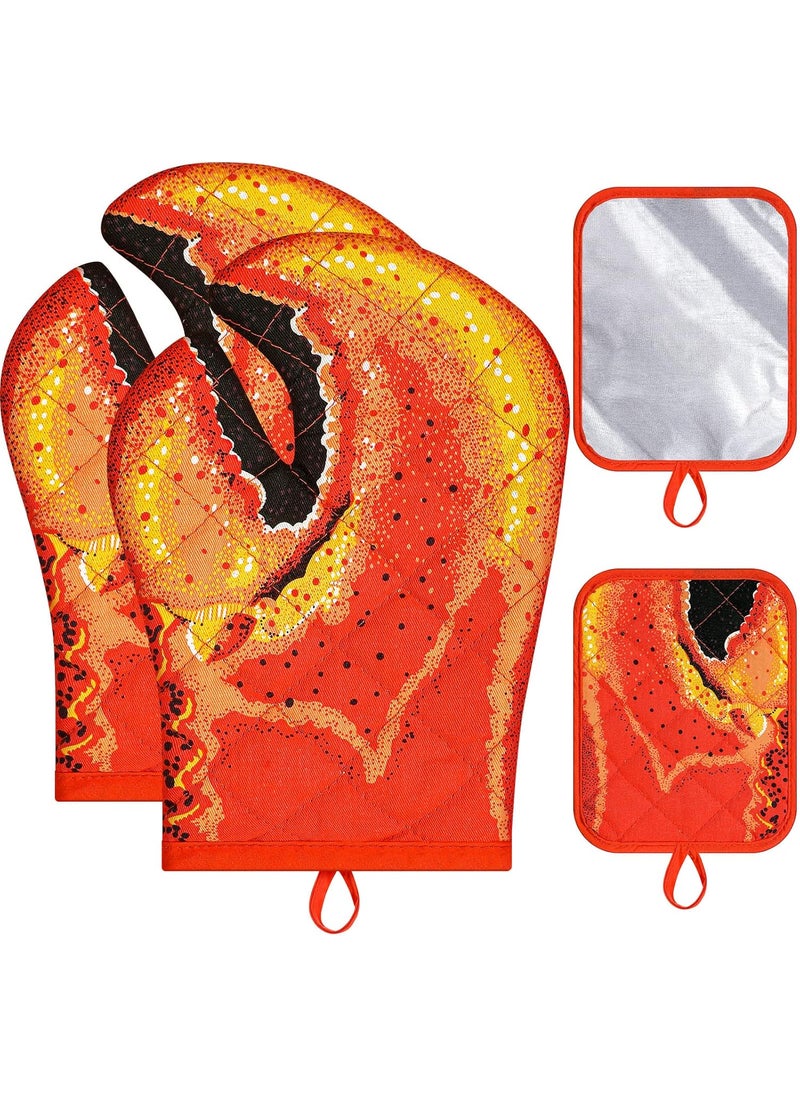 Nuenen 4 Pcs Lobster Claw Oven Mitts and Pot Holders Quilted Cotton Lining Design Heat Resistant Oven Gloves Set with Poth Holder Microwave Gloves Safe for Baking Cooking Barbecue  - Image 1