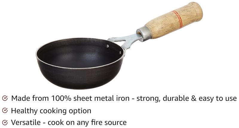Brand - Solimo Solimo Sheet Metal Iron Tadka Pan with Wooden Handle 13 cm Dia 100 ToxinFree Naturally NonStick Long Lasting - Image 2