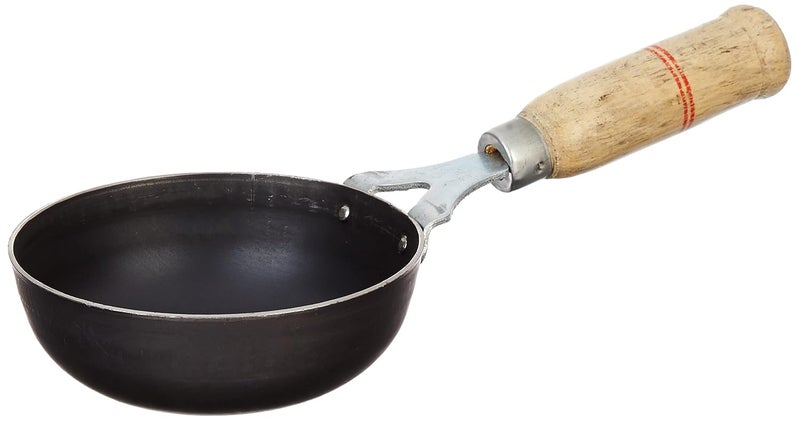 Brand - Solimo Solimo Sheet Metal Iron Tadka Pan with Wooden Handle 13 cm Dia 100 ToxinFree Naturally NonStick Long Lasting - Image 1