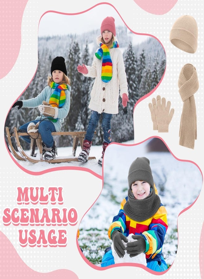 Evervibe 18 Pcs Kids Winter Hat Gloves Scarf Set Warm Knit Beanie Hat with Gloves Knitted Scarf Girl Snow Set for Boy Kids(Light Colors,Aged 6-12) - Image 3