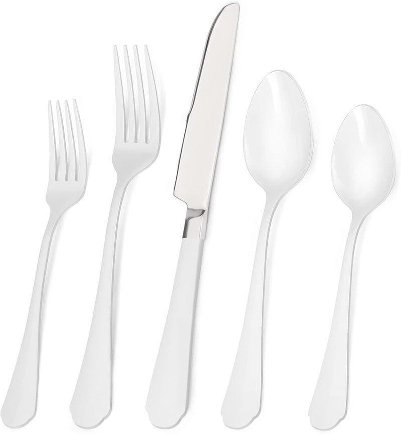 Bysta White Silverware Set 20Piece Stainless Steel Flatware Set Kitchen Utensil Set Service For 4 Tableware Cutlery Set For Home And Restaurant Includes Spoons Forks And KnivesMirror Polished - Image 1