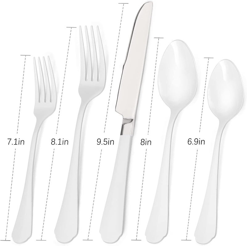 Bysta White Silverware Set 20Piece Stainless Steel Flatware Set Kitchen Utensil Set Service For 4 Tableware Cutlery Set For Home And Restaurant Includes Spoons Forks And KnivesMirror Polished - Image 2