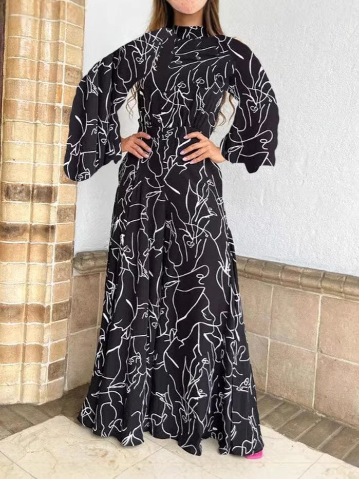 2026 Summer Women'S Fashion Elegant Waist-Cinching Long-Sleeve Printed Jumpsuit - Image 2